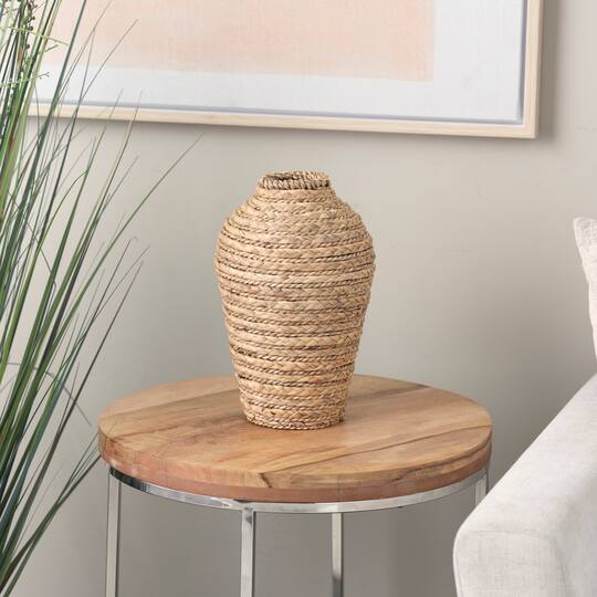 13" Brown Seagrass Handmade Braided Vase